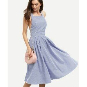 Mapo Stripped midi dress with open back Blue White Women's  Size L NWT Summer